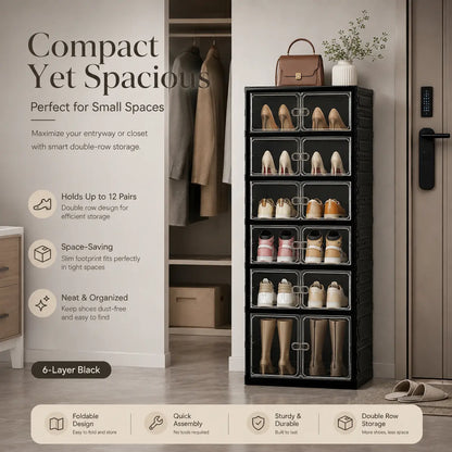9-Tier Folding Shoe Storage Cabinet with Magnetic Transparent Doors, 18-Pair Capacity