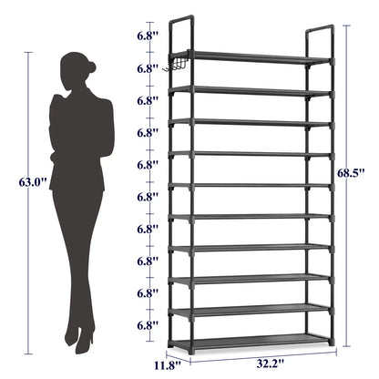 10-Tier Shoe Rack with Cover, Vertical Shelf