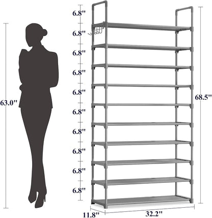 10-Tier Shoe Rack with Cover, Vertical Shelf