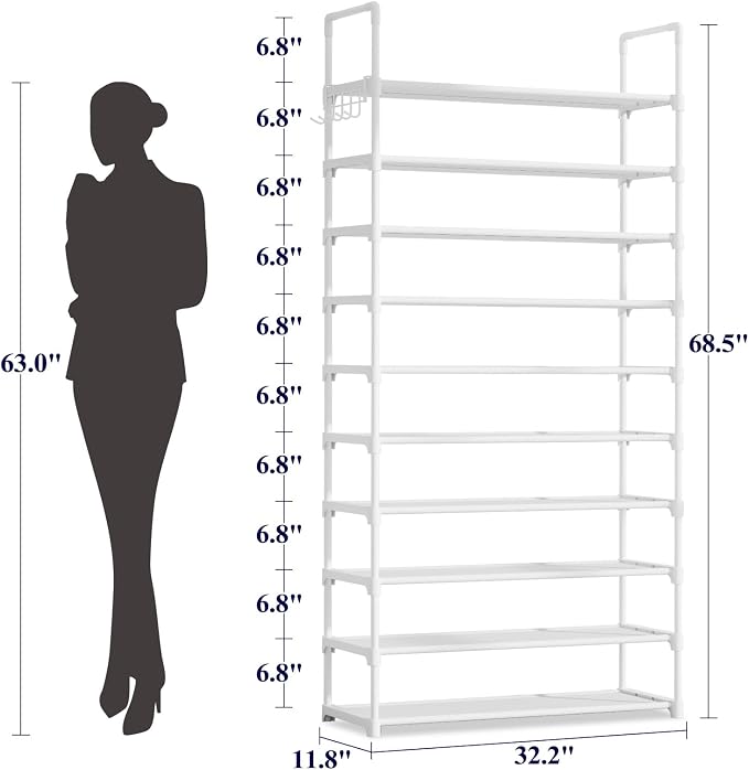 10-Tier Shoe Rack with Cover, Vertical Shelf