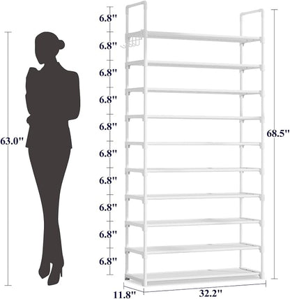 10-Tier Shoe Rack with Cover, Vertical Shelf