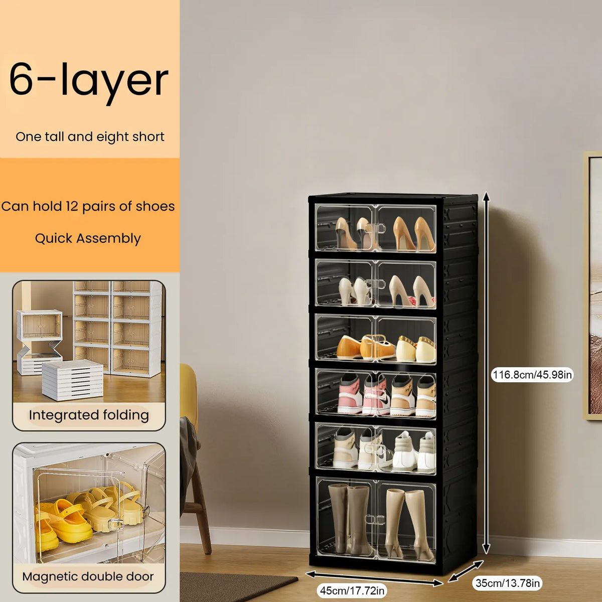 9-Tier Folding Shoe Storage Cabinet with Magnetic Transparent Doors, 18-Pair Capacity