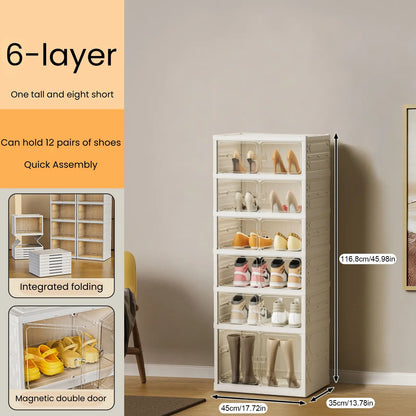 9-Tier Folding Shoe Storage Cabinet with Magnetic Transparent Doors, 18-Pair Capacity