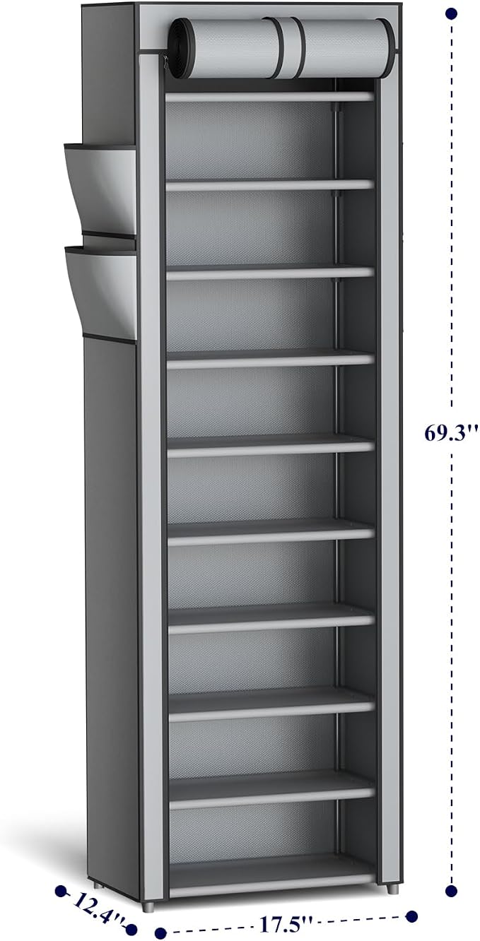 10-Tier Shoe Rack with Cover, Vertical Shelf