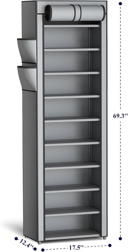 10-Tier Shoe Rack with Cover, Vertical Shelf