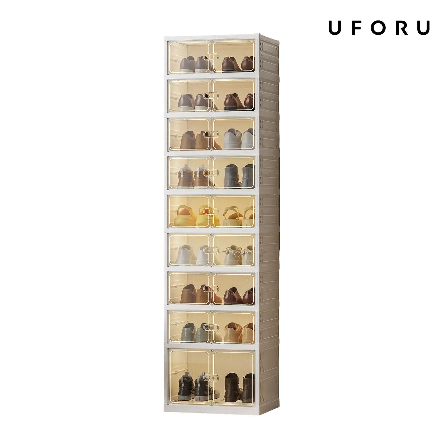 9-Tier Folding Shoe Storage Cabinet with Magnetic Transparent Doors, 18-Pair Capacity