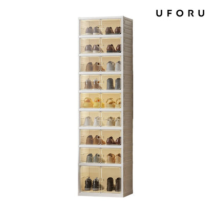 9-Tier Folding Shoe Storage Cabinet with Magnetic Transparent Doors, 18-Pair Capacity