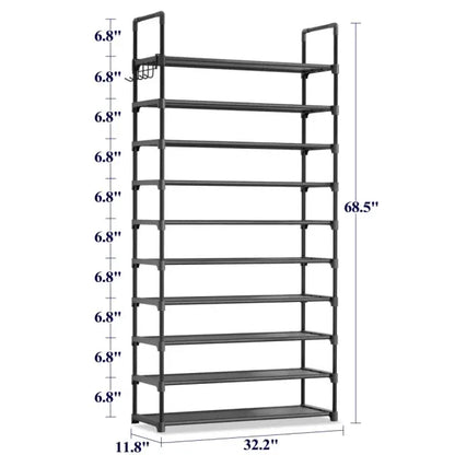 10-Tier Shoe Rack with Cover, Vertical Shelf