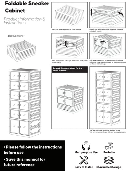 9-Tier Folding Shoe Storage Cabinet with Magnetic Transparent Doors, 18-Pair Capacity