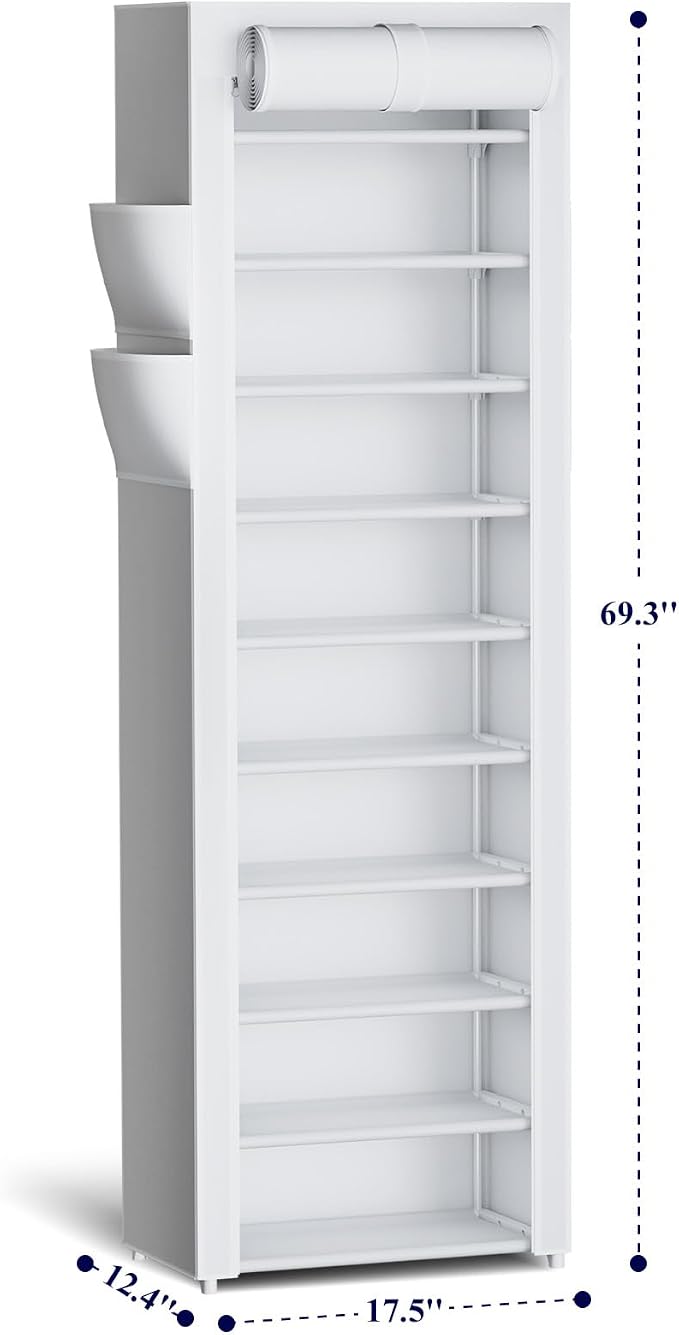 10-Tier Shoe Rack with Cover, Vertical Shelf