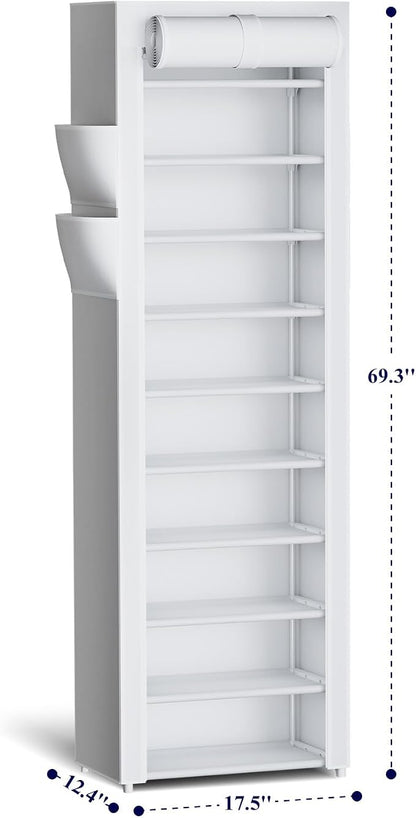10-Tier Shoe Rack with Cover, Vertical Shelf