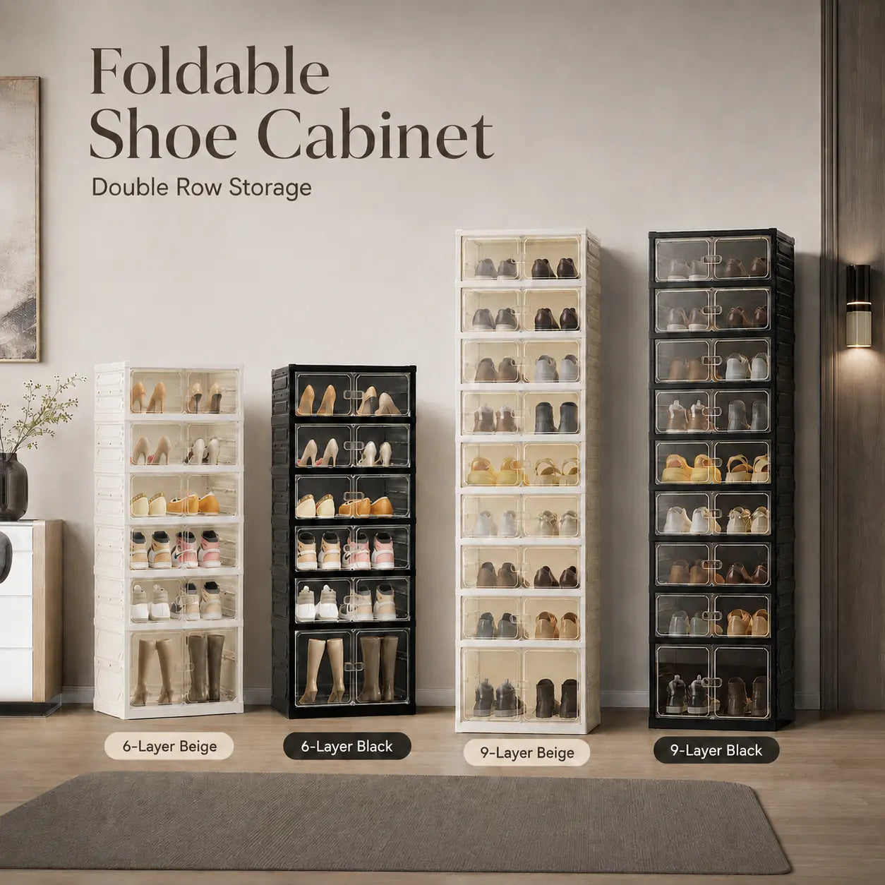 9-Tier Folding Shoe Storage Cabinet with Magnetic Transparent Doors, 18-Pair Capacity