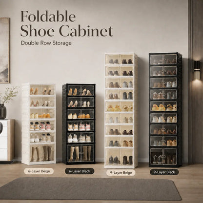 9-Tier Folding Shoe Storage Cabinet with Magnetic Transparent Doors, 18-Pair Capacity