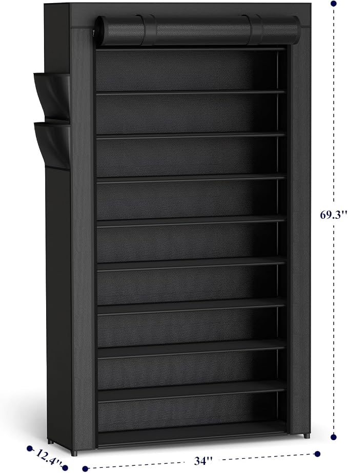 10-Tier Shoe Rack with Cover, Vertical Shelf