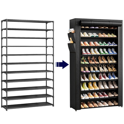 10-Tier Shoe Rack with Cover, Vertical Shelf