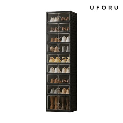 9-Tier Folding Shoe Storage Cabinet with Magnetic Transparent Doors, 18-Pair Capacity