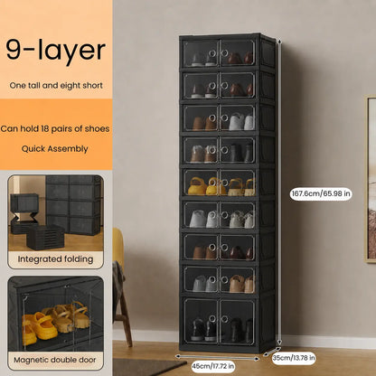 9-Tier Folding Shoe Storage Cabinet with Magnetic Transparent Doors, 18-Pair Capacity