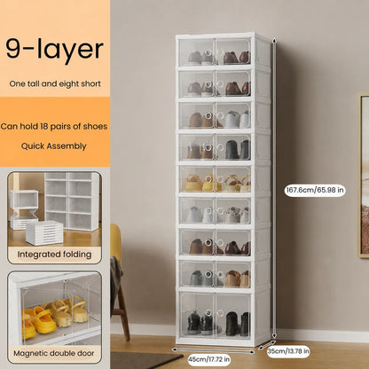 9-Tier Folding Shoe Storage Cabinet with Magnetic Transparent Doors, 18-Pair Capacity