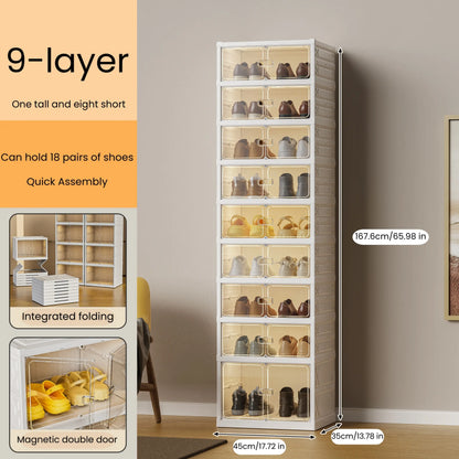 9-Tier Folding Shoe Storage Cabinet with Magnetic Transparent Doors, 18-Pair Capacity