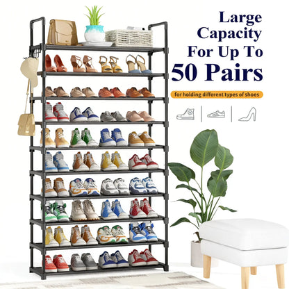 10-Tier Shoe Rack with Cover, Vertical Shelf