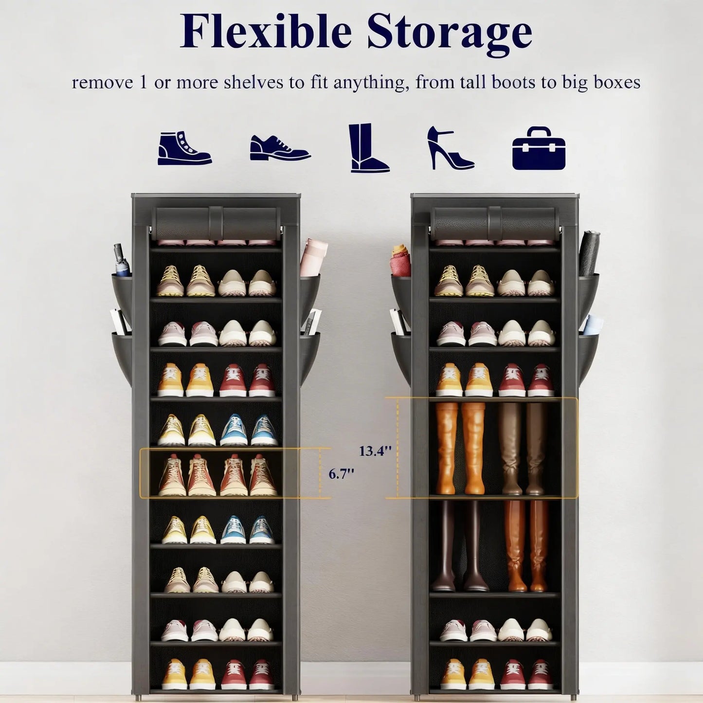 10-Tier Shoe Rack with Cover, Vertical Shelf