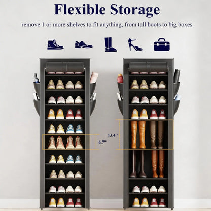 10-Tier Shoe Rack with Cover, Vertical Shelf