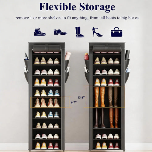 10-Tier Shoe Rack with Cover, Vertical Shelf