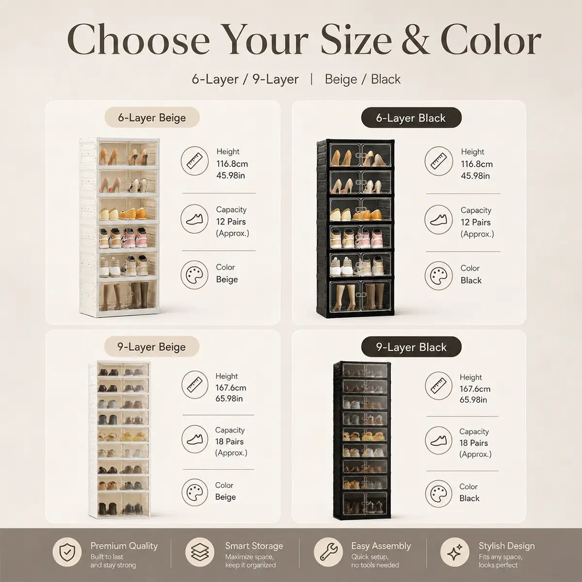 9-Tier Folding Shoe Storage Cabinet with Magnetic Transparent Doors, 18-Pair Capacity