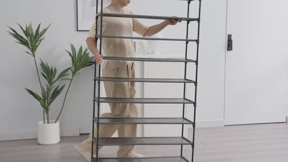10-Tier Shoe Rack with Cover, Vertical Shelf